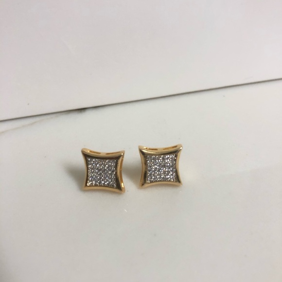 18k Gold Filled CZ Bid Square Stud Earrings - Picture 5 of 8